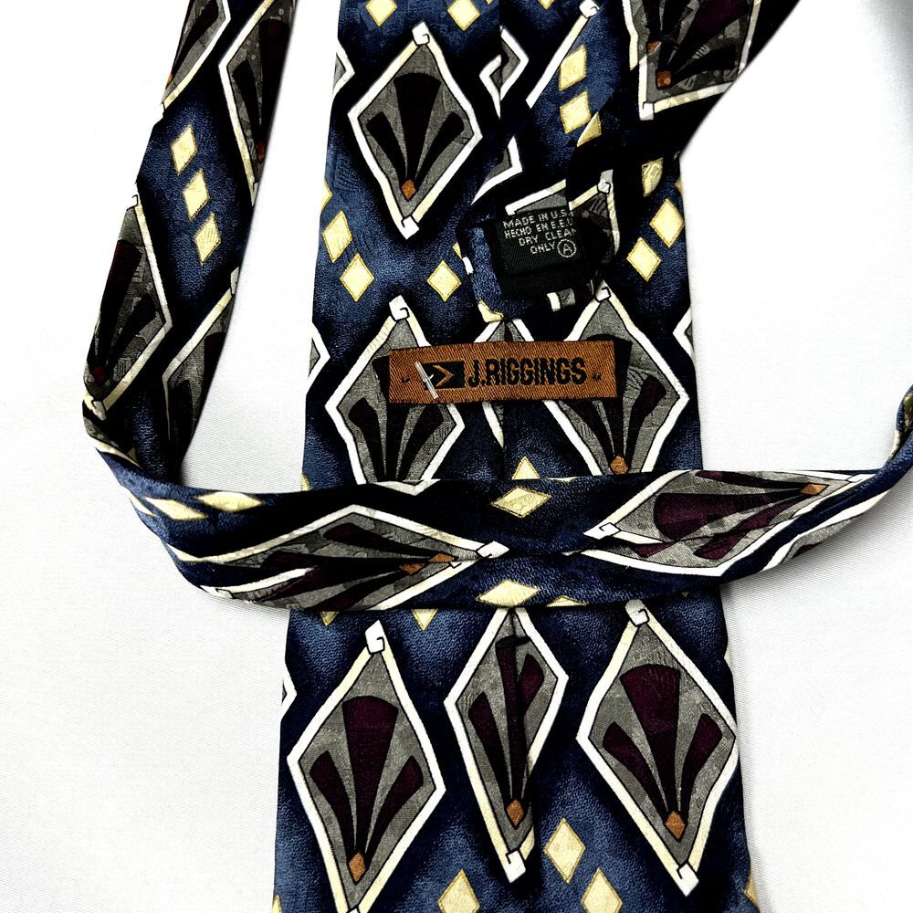 J. Riggings Men's Silk Nylon Classic Silk Necktie Tie Blue Yellow Red Diamond